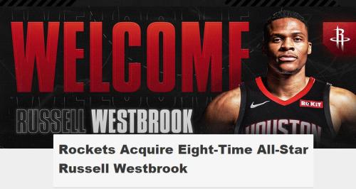 据NBA官方网站消息，火箭和雷霆关于威斯布鲁克的交易正式完成。图片来源：NBA官方截图