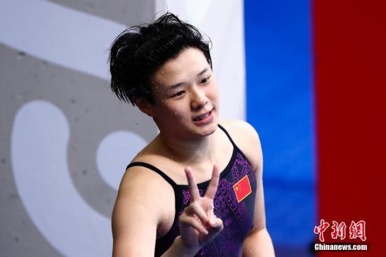 2017世锦赛，施廷懋夺得女子3米板冠军。/p中新社记者 富田 摄